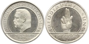 5 Mark / 5 Reichsmark Weimarer Republik (1918-1933) Silber Paul von Hindenburg
