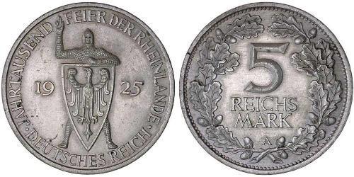 5 Mark / 5 Reichsmark Weimar Republic (1918-1933) Silver 