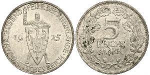 5 Mark / 5 Reichsmark 魏瑪共和國 (1919 - 1933) 銀 