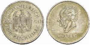 5 Mark / 5 Reichsmark 魏瑪共和國 (1919 - 1933) 銀 