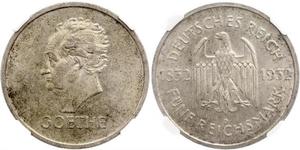 5 Mark / 5 Reichsmark 魏瑪共和國 (1919 - 1933) 銀 