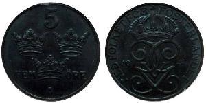 5 Ore Svezia Acciaio/Bronzo Gustavo V di Svezia (1858 - 1950)
