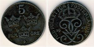 5 Ore Svezia Acciaio/Bronzo Gustavo V di Svezia (1858 - 1950)