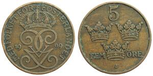 5 Ore Suecia Acero/Bronce Gustavo V de Suecia (1858 - 1950)