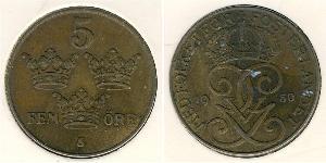5 Ore Suecia Acero/Bronce Gustavo V de Suecia (1858 - 1950)
