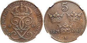 5 Ore Suède Bronze/Acier Gustave V de Suède (1858 - 1950)