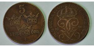5 Ore Schweden Bronze/Stahl Gustav V. (Schweden) (1858 - 1950)