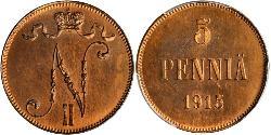 5 Penny Gran Ducado de Finlandia (1809 - 1917) Cobre Nicolás II (1868-1918)
