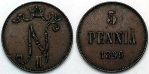 5 Penny Gran Ducado de Finlandia (1809 - 1917) Cobre Nicolás II (1868-1918)