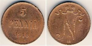 5 Penny Grand Duchy of Finland (1809 - 1917) Copper Nicholas II (1868-1918)