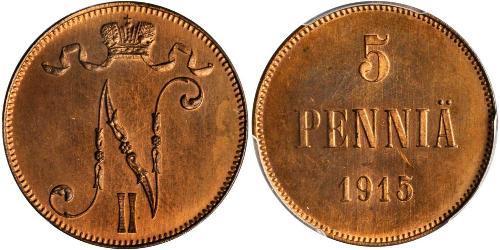 5 Penny Granducato di Finlandia (1809 - 1917) Rame Nicola II (1868-1918)