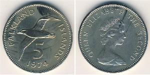 5 Penny Isole Falkland Rame/Nichel Elisabetta II (1926-2022)