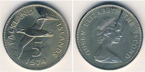 5 Penny Isole Falkland Rame/Nichel Elisabetta II (1926-2022)