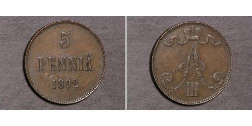 5 Penny Granducato di Finlandia (1809 - 1917)  Alessandro III (1845 -1894)