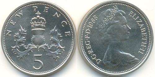 5 Penny United Kingdom (1922-) 銅/镍 伊丽莎白二世 (1926-2022)