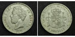 5 Peseta Kingdom of Spain (1814 - 1873) Argent Amédée Ier (roi d