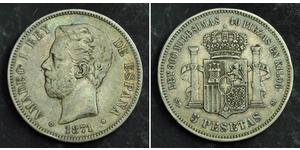 5 Peseta Kingdom of Spain (1814 - 1873) Argent Amédée Ier (roi d