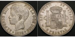 5 Peseta Kingdom of Spain (1874 - 1931) Argent 