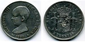 5 Peseta Kingdom of Spain (1874 - 1931) Argent Alfonso XIII of Spain (1886 - 1941)
