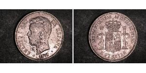 5 Peseta Kingdom of Spain (1814 - 1873) Argento Amedeo I di Spagna  (1845 - 1890)