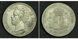 5 Peseta Kingdom of Spain (1814 - 1873) Argento Amedeo I di Spagna  (1845 - 1890)