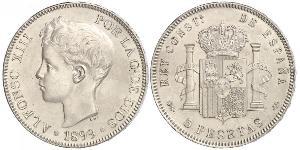 5 Peseta Kingdom of Spain (1874 - 1931) Argento 