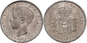 5 Peseta Kingdom of Spain (1874 - 1931) Argento 