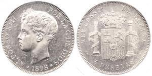 5 Peseta Kingdom of Spain (1874 - 1931) Argento 