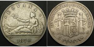 5 Peseta Prima repubblica spagnola (1873 - 1874) Argento 
