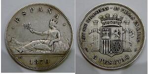 5 Peseta Prima repubblica spagnola (1873 - 1874) Argento 