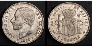 5 Peseta Spagna Argento Alfonso XII of Spain (1857 -1885)