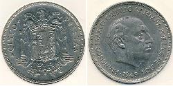 5 Peseta Francoist Spain (1936 - 1975) Nickel Francisco Franco (1892 – 1975)
