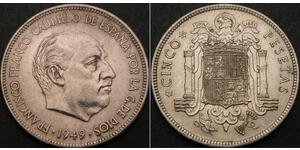5 Peseta Francoist Spain (1936 - 1975) Nickel Francisco Franco(1892 – 1975)