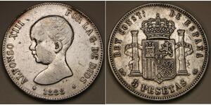 5 Peseta Kingdom of Spain (1874 - 1931) Plata Alfonso XIII of Spain (1886 - 1941)