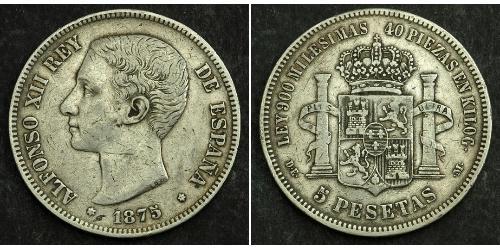 5 Peseta Kingdom of Spain (1874 - 1931) Plata Alfonso XII of Spain (1857 -1885)