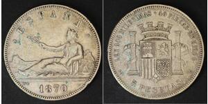 5 Peseta Erste Spanische Republik (1873 - 1874) Silber 