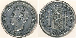 5 Peseta Kingdom of Spain (1814 - 1873) Silber Amadeus I. (Spanien)  (1845 - 1890)