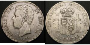 5 Peseta Kingdom of Spain (1814 - 1873) Silber Amadeus I. (Spanien)  (1845 - 1890)