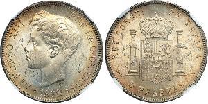 5 Peseta Kingdom of Spain (1874 - 1931) Silber 