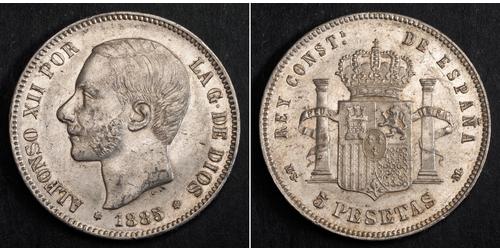 5 Peseta Spanien Silber Alfonso XII of Spain (1857 -1885)