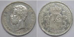 5 Peseta Kingdom of Spain (1814 - 1873) Silver Amadeo I of Spain (1845 - 1890)