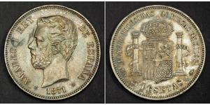 5 Peseta Kingdom of Spain (1814 - 1873) Silver Amadeo I of Spain (1845 - 1890)