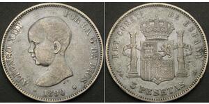 5 Peseta Kingdom of Spain (1874 - 1931) Silver Alfonso XIII of Spain (1886 - 1941)