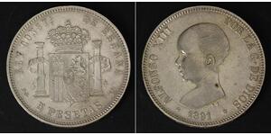 5 Peseta Kingdom of Spain (1874 - 1931) Silver Alfonso XIII of Spain (1886 - 1941)