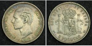 5 Peseta Kingdom of Spain (1874 - 1931) Silver Alfonso XII of Spain (1857 -1885)