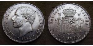 5 Peseta Kingdom of Spain (1874 - 1931) Silver Alfonso XII of Spain (1857 -1885)