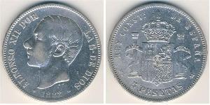 5 Peseta Kingdom of Spain (1874 - 1931) Silver Alfonso XII of Spain (1857 -1885)