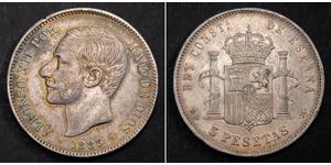 5 Peseta Spain Silver Alfonso XII of Spain (1857 -1885)