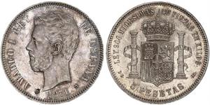 5 Peseta Kingdom of Spain (1814 - 1873) 銀 阿玛迪奥一世 (西班牙)  (1845 - 1890)