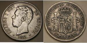 5 Peseta Kingdom of Spain (1814 - 1873) 銀 阿玛迪奥一世 (西班牙)  (1845 - 1890)